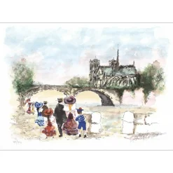 HUCHET Urbain - Lithographie originale "Paris, Notre dame" 54x76cm