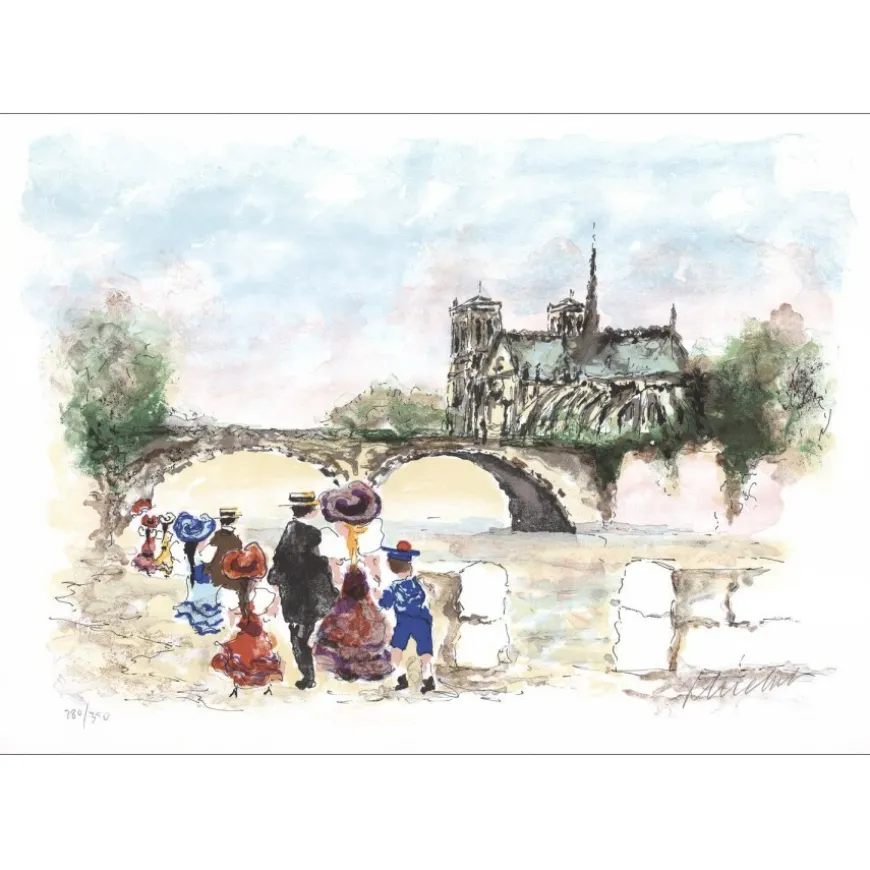 HUCHET Urbain - Lithographie originale "Paris, Notre dame" 54x76cm
