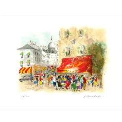 HUCHET Urbain - Lithographie originale "Paris, Montmartre" 38x52cm