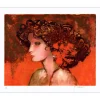 IMAI Sachiko - Lithographie originale "Femme à la fleur" 38x46cm