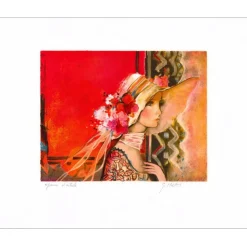 IMAI Sachiko - Lithographie originale "Le foulard blanc" 38x46cm