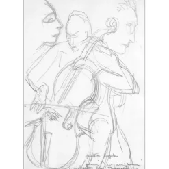 JACQUEMIN André - Dessin original "Le Violoncelliste René Pousseele" 22x16cm