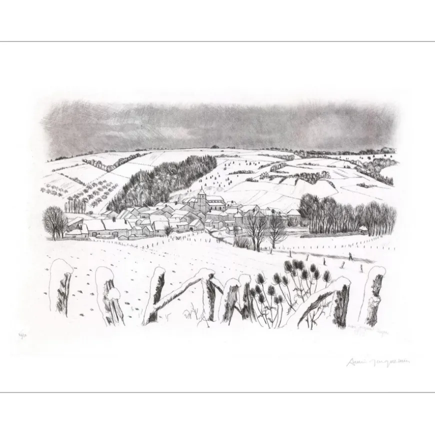 JACQUEMIN André - Gravure originale "Paysage de Lorraine 07" 50x65cm - 1979