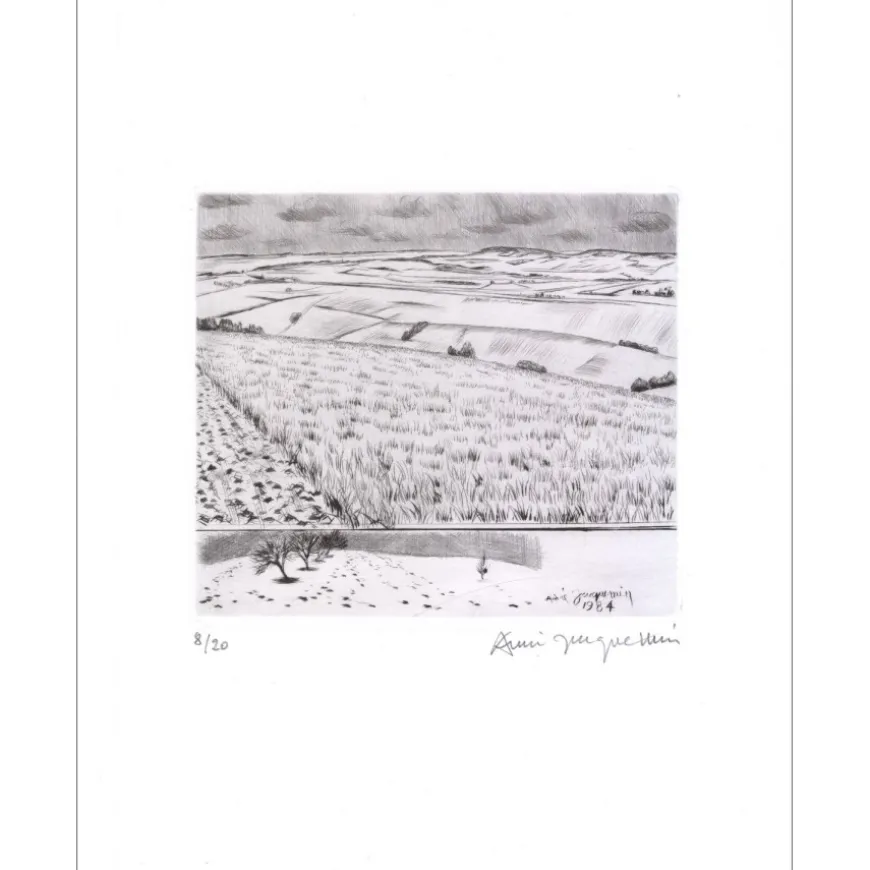 JACQUEMIN André - Gravure originale "Paysage 14" 32x25cm - 1984