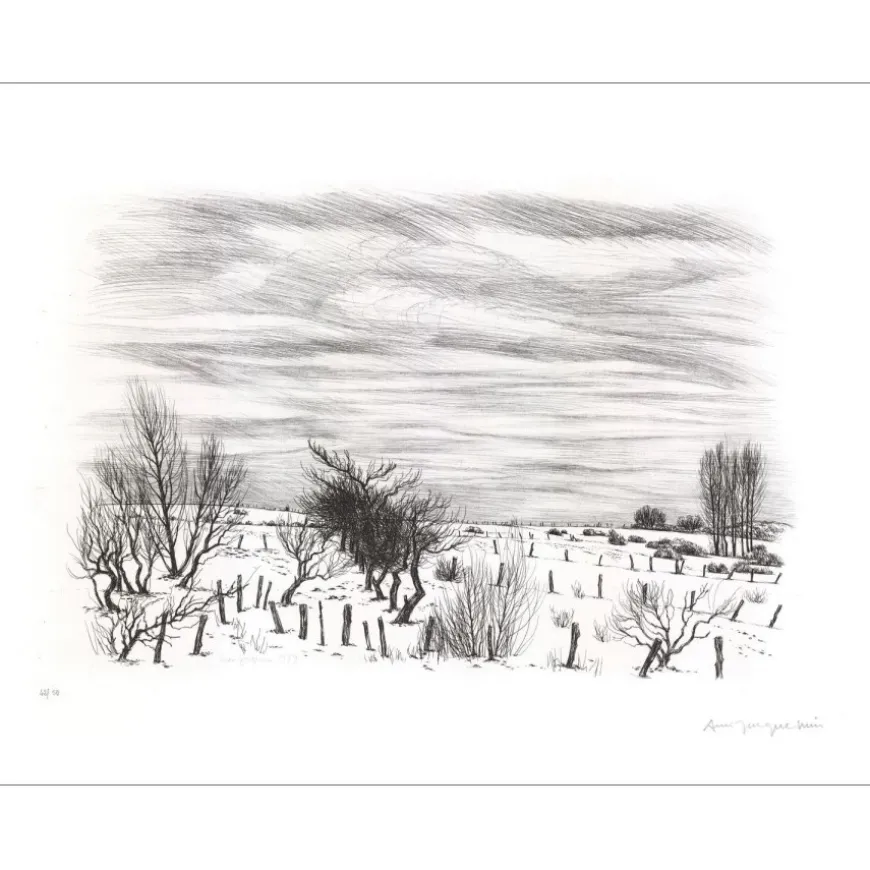 JACQUEMIN André - Gravure originale "Paysage de Lorraine 06" 50x65cm - 1979