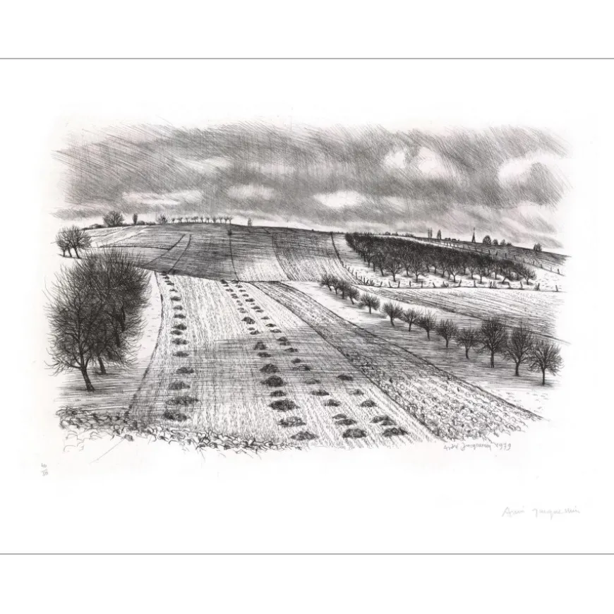 JACQUEMIN André - Gravure originale "Paysage de Lorraine 03" 50x65cm - 1979