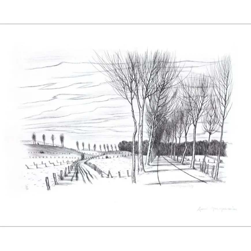 JACQUEMIN André - Gravure originale "Paysage de Lorraine 02" 50x65cm - 1979