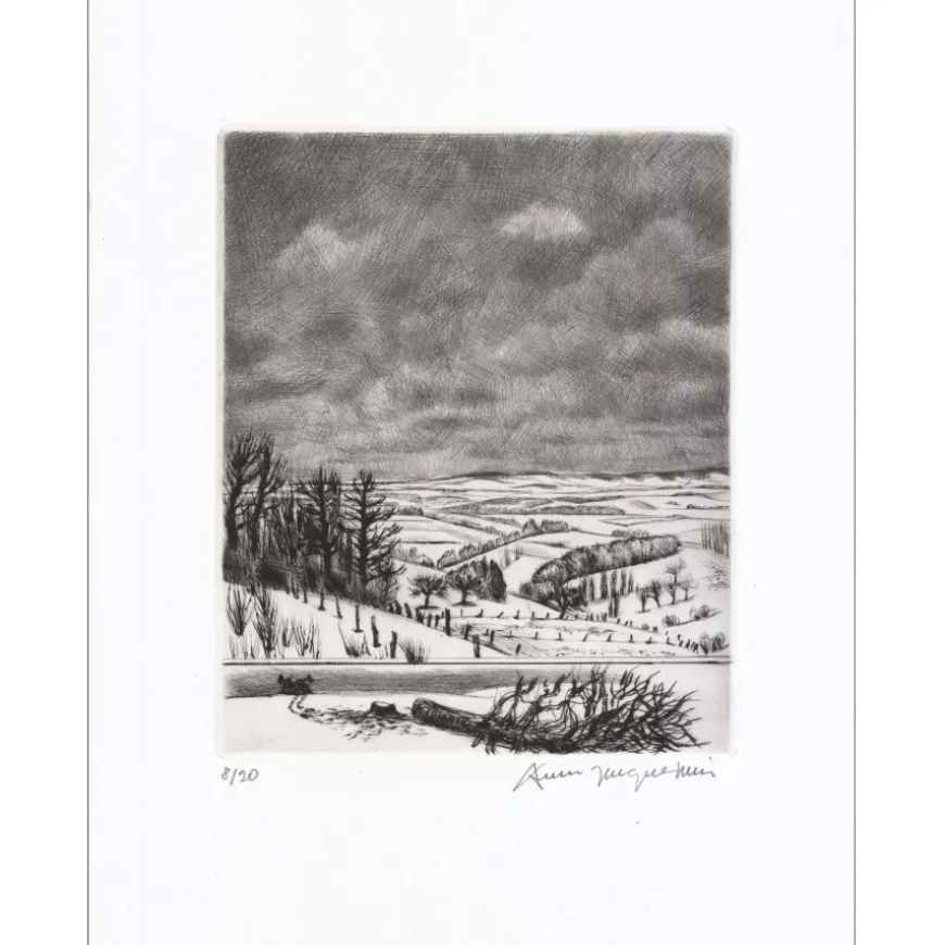 JACQUEMIN André - Gravure originale "Paysage 16" 32x25cm - 1984