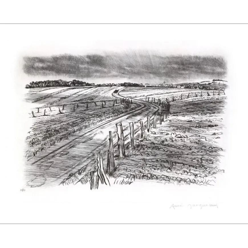 JACQUEMIN André - Gravure originale "Paysage de Lorraine 08" 50x65cm - 1979