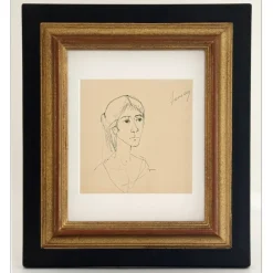JANSEM Jean - Dessin original à l'encre "Portait de femme" avec cadre DELF 38x28,5cm