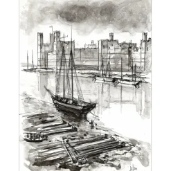 JOFFRIN Guily - Dessin "Le château de Carnarvon" 32x24cm