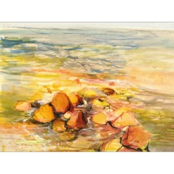 JOUENNE Michel - Aquarelle originale "Paysage en bord de mer" 59x86cm