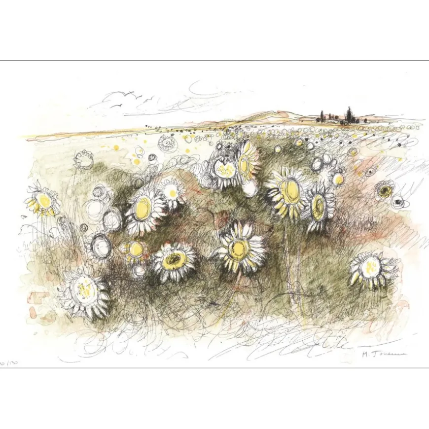 JOUENNE Michel - Lithographie originale "Le champ de tournesols" 38x56cm