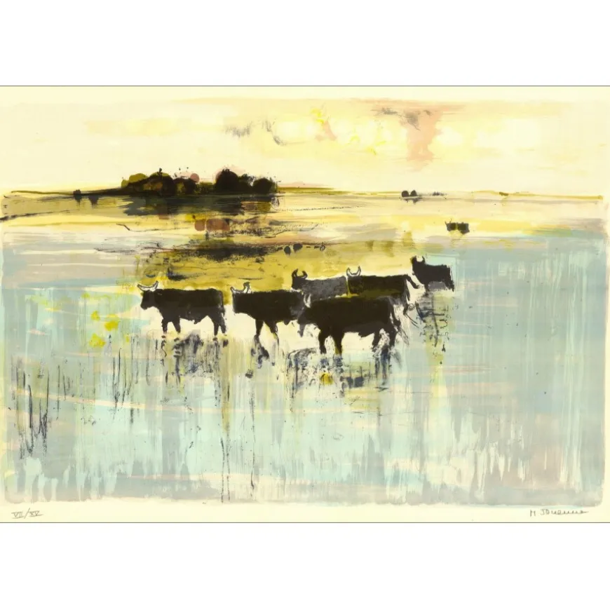 JOUENNE Michel - Lithographie originale "Les taureaux" 38x56cm