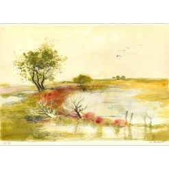 JOUENNE Michel - Lithographie originale "Paysage de Provence" 38x56cm