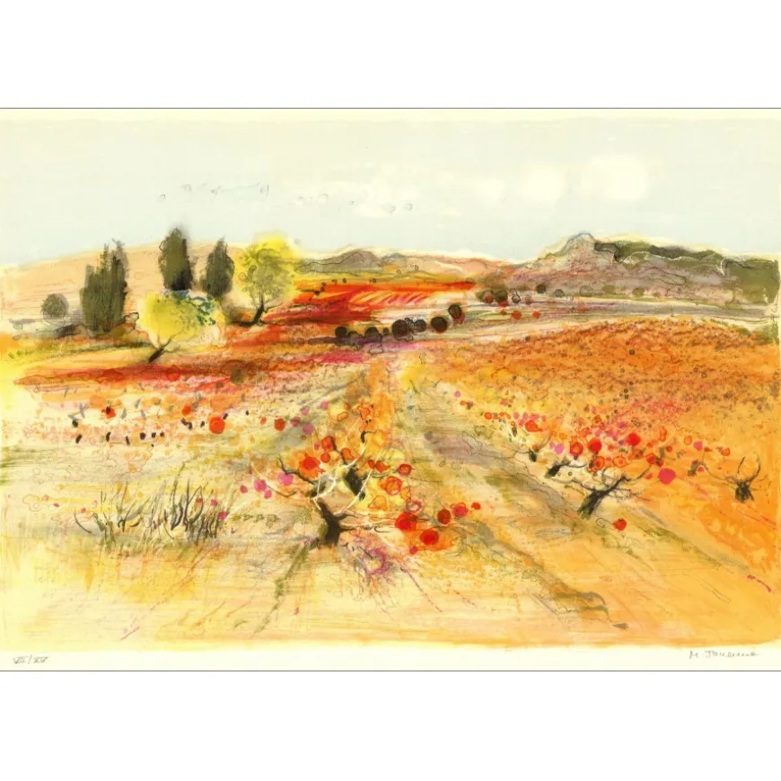 JOUENNE Michel - Lithographie originale "Champ Provençale" 38x56cm