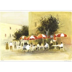 JOUENNE Michel - Lithographie originale "Les parasols" 38x56cm