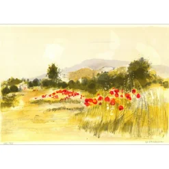 JOUENNE Michel - Lithographie originale "Les coquelicots" 38x56cm