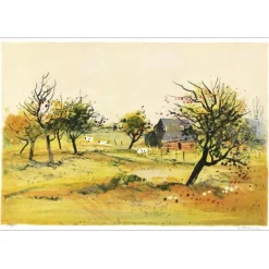 JOUENNE Michel - Lithographie originale "Le verger Normand" 38x56cm
