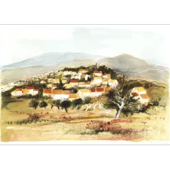 JOUENNE Michel - Lithographie originale "Le village de Provence" 38x56cm