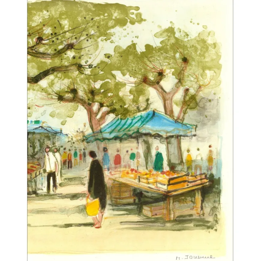 JOUENNE Michel - Lithographie originale "Le marché" 38x56cm