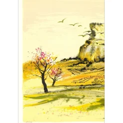 JOUENNE Michel - Lithographie originale "La roche de Solutré" 38x56cm