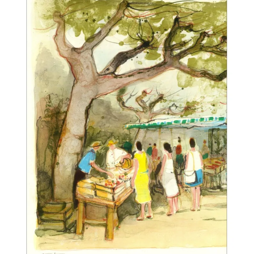 JOUENNE Michel - Lithographie originale "Le marché" 38x56cm