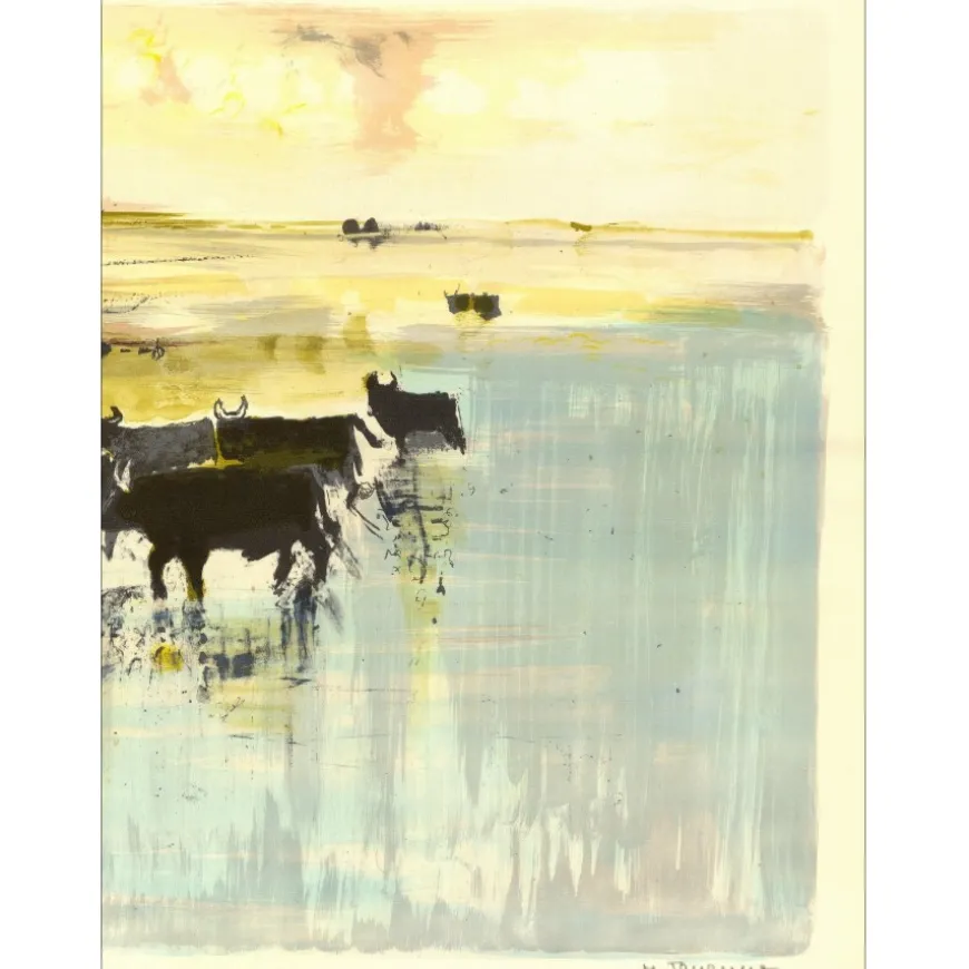 JOUENNE Michel - Lithographie originale "Les taureaux" 38x56cm