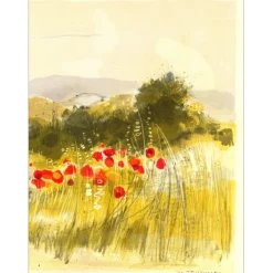 JOUENNE Michel - Lithographie originale "Les coquelicots" 38x56cm
