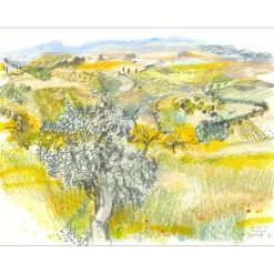 JOURNOD Monique - Dessin original au fusain "Oliviers en Toscane" 42x56cm