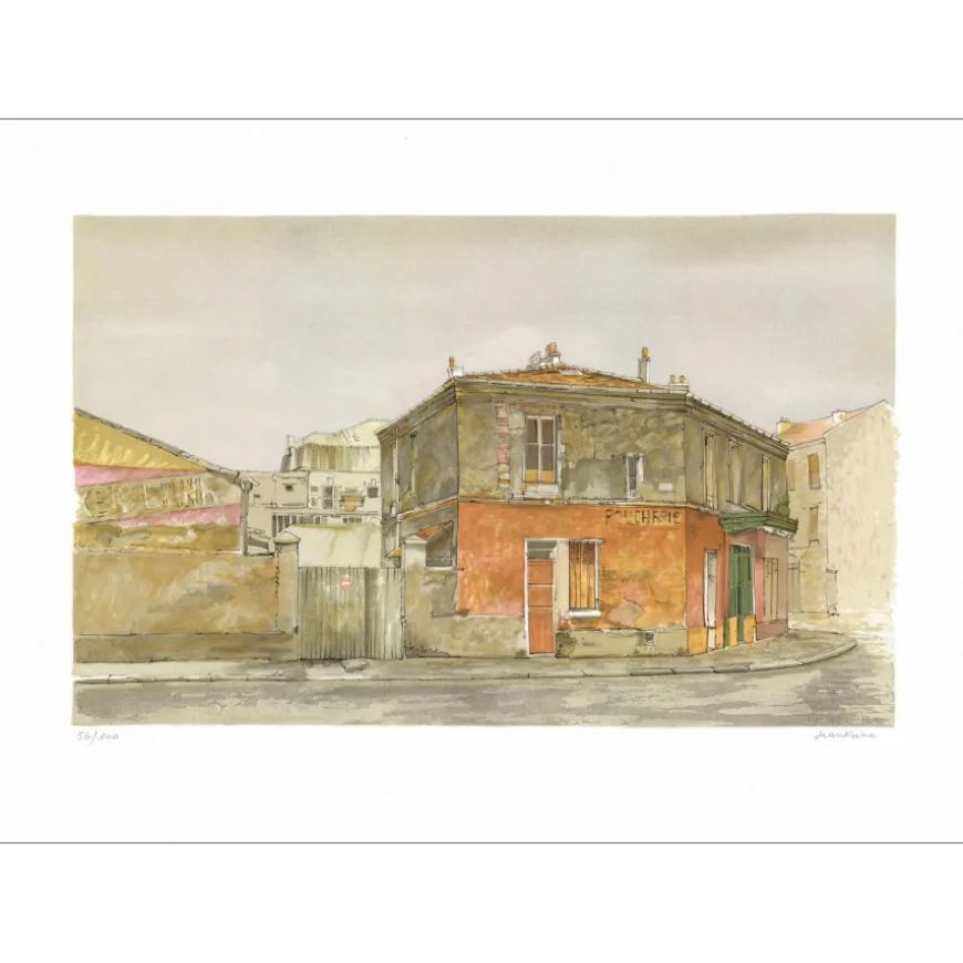 KEIME Jean - Lithographie originale "Le coin de rue" 47x65cm