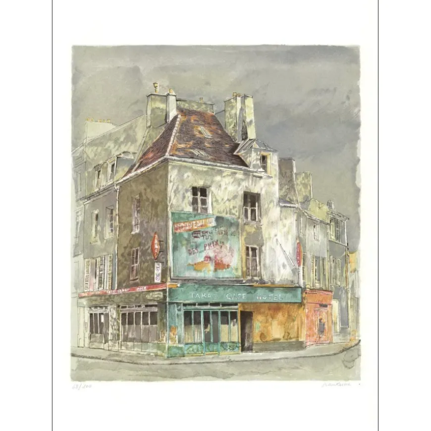 KEIME Jean - Lithographie originale "Le bureau de tabac" 65x47cm