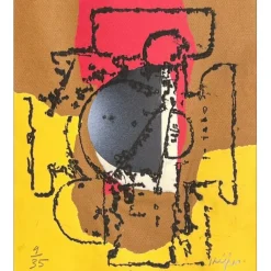 KIJNO Ladislas - Gravure carborundum "Composition Jaune" 27x23cm