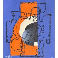 KIJNO Ladislas - Gravure carborundum "Composition bleu" 27x23cm