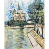 KISCHKA Isis - Dessin original (gouache, crayon,..) "Notre dame de Paris vue de la Seine" 64x49cm