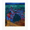 KISCHKA Isis - Lithographie originale "Village de Provence" 65x50cm - Signée au crayon