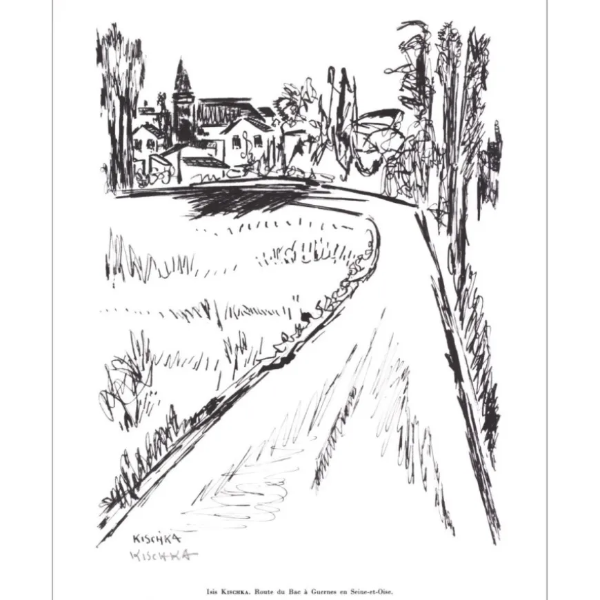 KISCHKA Isis - Lithographie signée au crayon "Route du bac à Guernes en S/Oise " 27x21cm - 1961