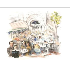 KISLING Moïse - Lithographie "Paris - Café des Sirènes" 29x39cm
