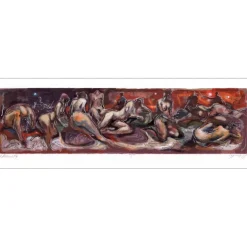 KOSOVSKY Avinoam - Lithographie originale "Personnages nus" 26x75cm