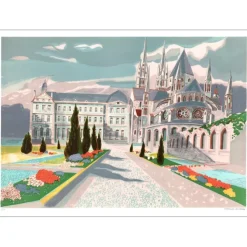 LAMBERT Georges - Lithographie originale "L'allée fleurie" 54x75cm