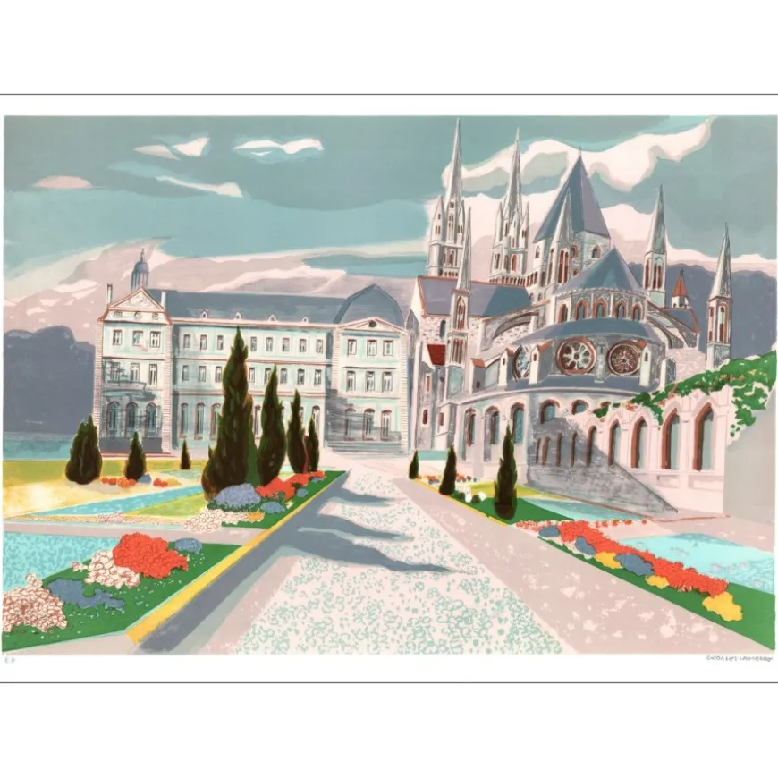 LAMBERT Georges - Lithographie originale "L'allée fleurie" 54x75cm