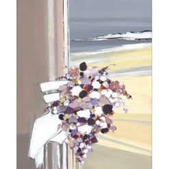 LANGLOIS Pierre-Gérard - Dessin original à la gouache "Fleurs et falaise" 65x50cm