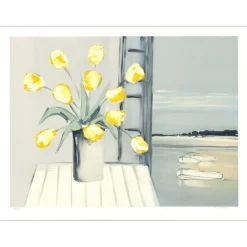 LANGLOIS Pierre-Gérard - Lithographie originale "Fenêtre aux tulipes" 55x76cm