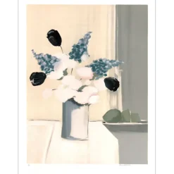 LANGLOIS Pierre-Gérard - Lithographie originale "Bouquet de fleurs blanc bleu" 76x55cm