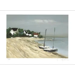 LAPORTE Georges - Lithographie originale "Bateaux sur la plage" 38x56cm