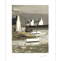 LAPORTE Georges - Lithographie originale "Les trois barques" 47x36cm