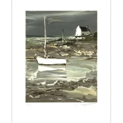 LAPORTE Georges - Lithographie originale "La barque blanche" 49x38cm