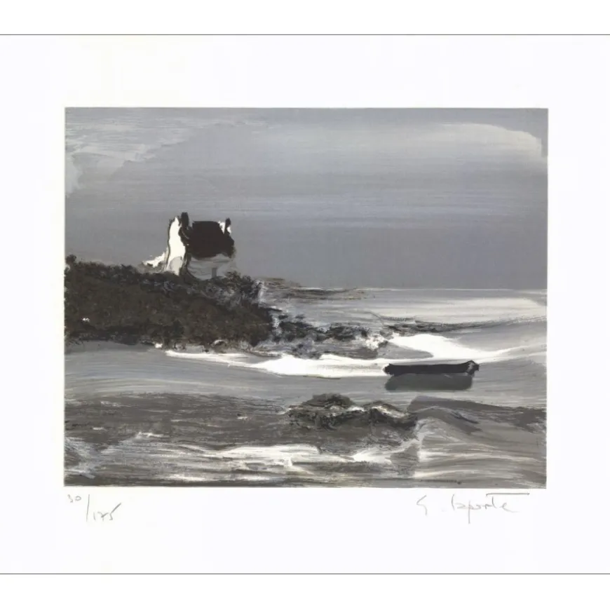 LAPORTE Georges - Lithographie originale "Maison en Bretagne" 37x44cm