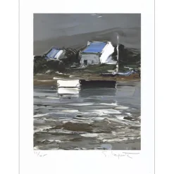 LAPORTE Georges - Lithographie originale "Bretagne, maison au bord de l'eau" 50x37cm