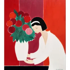 LASSUS Serge - Huiles sur toile "Femme au vase de fleurs" 65x54cm